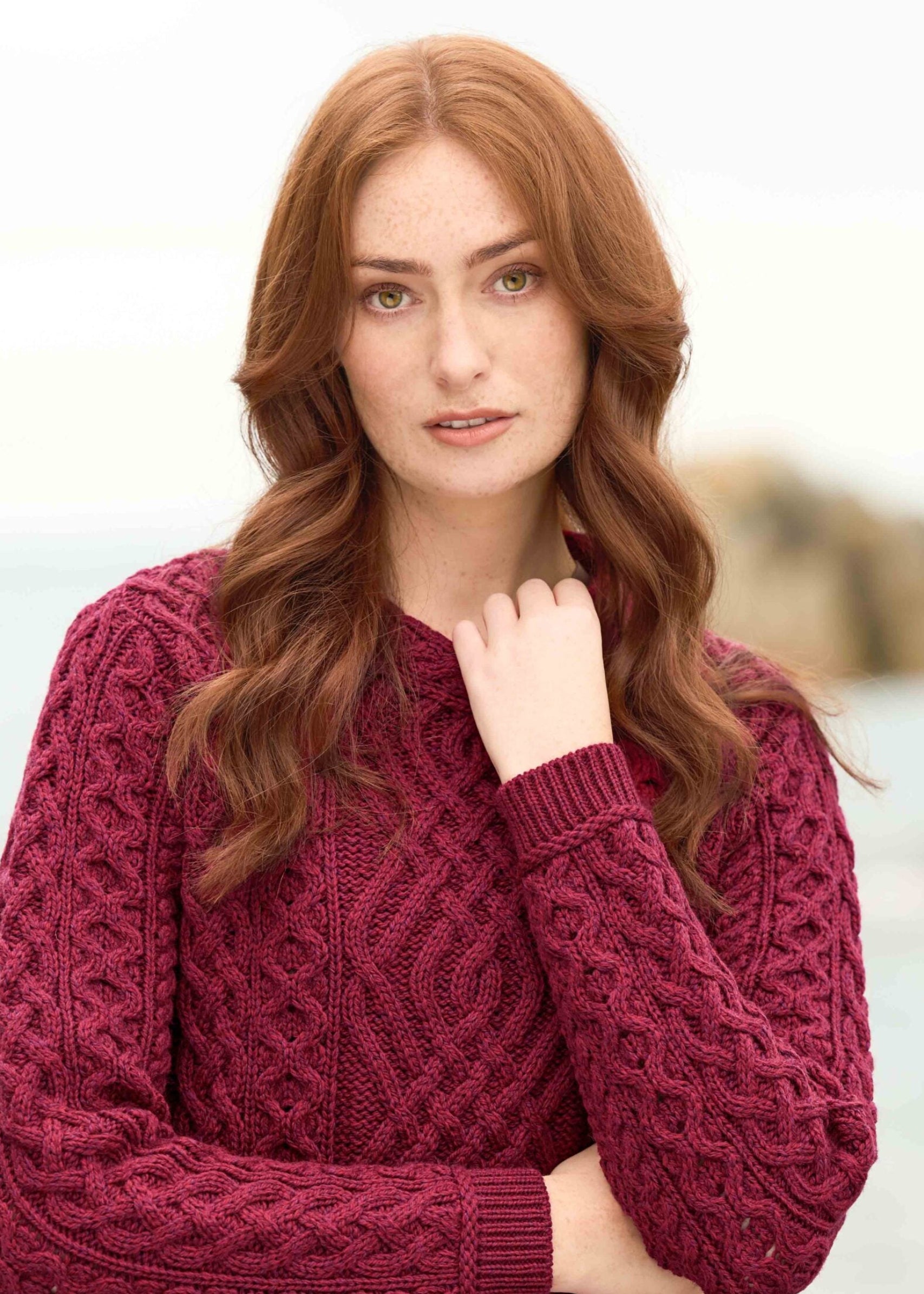 Aran Cable Knit Sweater - Pure Merino Wool | Fuchsia