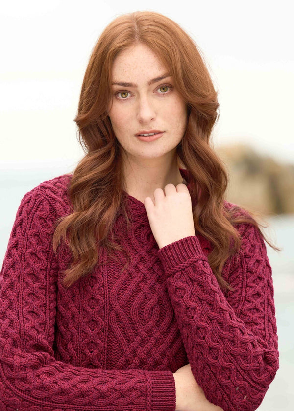 Aran Cable Knit Sweater - Pure Merino Wool | Fuchsia