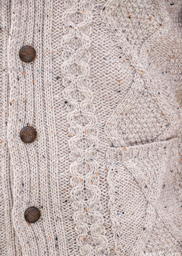 Aran Crafts Men's Wool Shawl Collar Waistcoat - Oatmeal