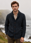 Men's Merino Wool Aran Cardigan | Charcoal
