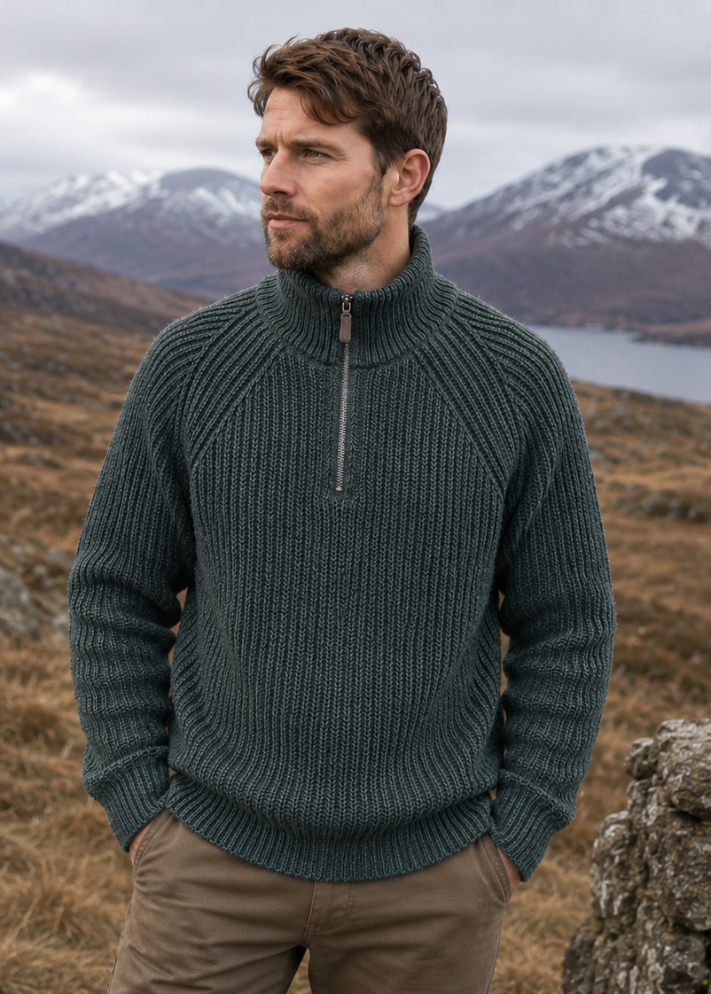 Men's Half-Zip Merino Wool Sweater | Green - Clearance