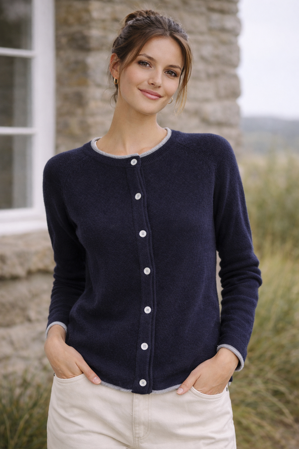 Killiney Wool Cashmere Cardigan Navy | Premium Irish Knitwear