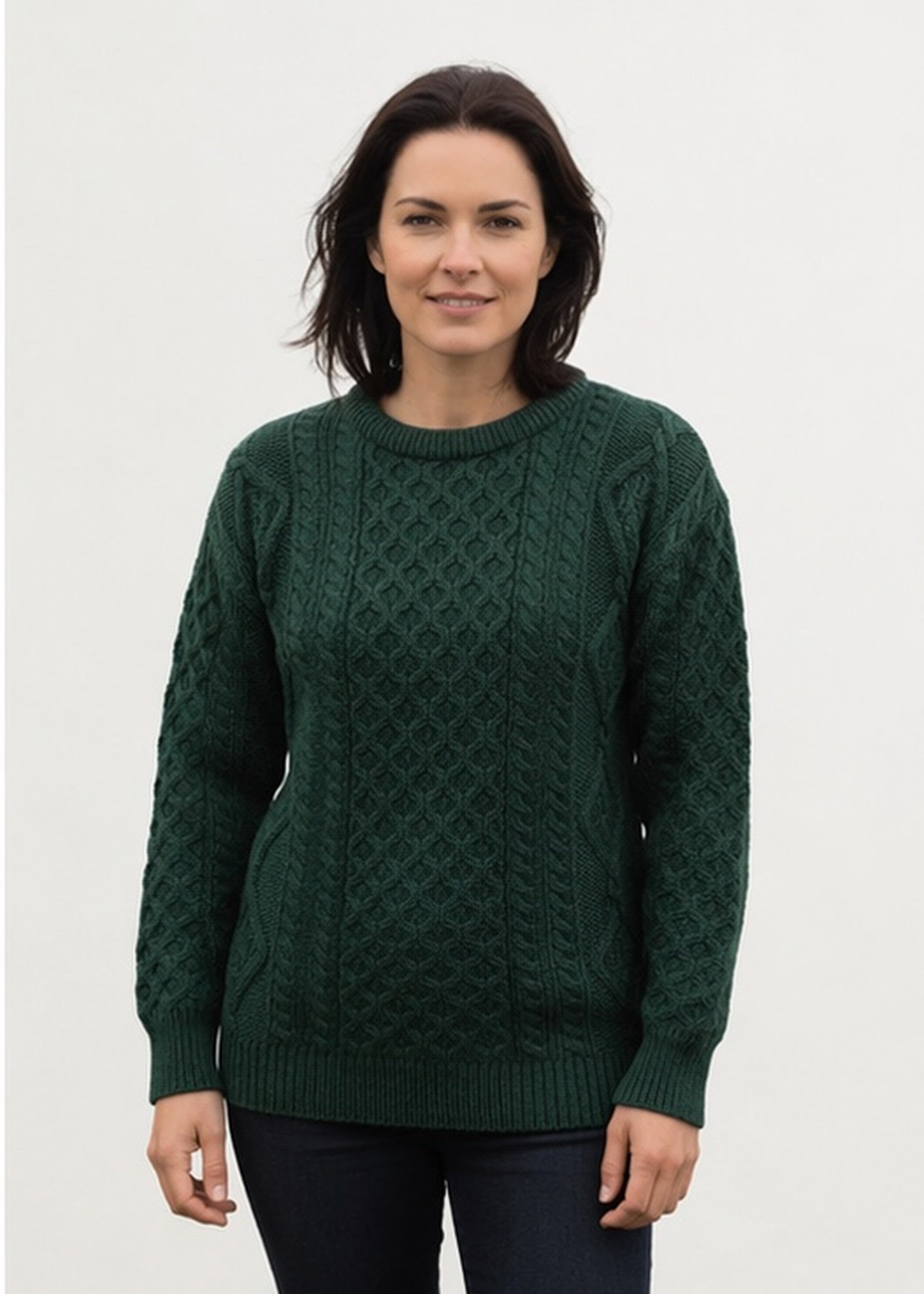 Inis Mor Aran Sweater | Unisex Irish Wool Sweater | Moss Green