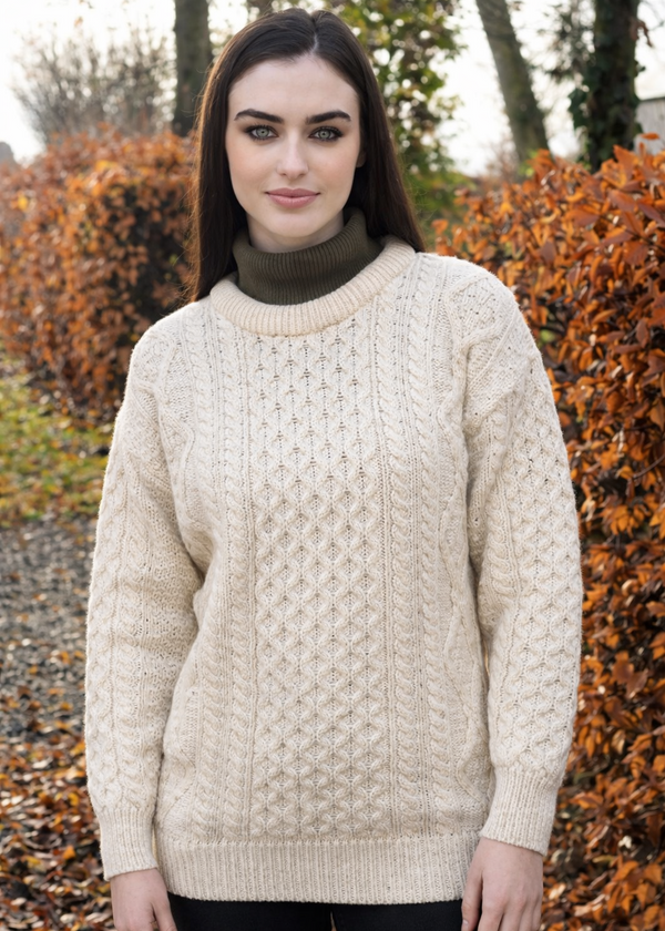 Unisex Oversized Lightweight Aran Sweater | Natural Irish Wool
