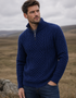 Men's Aran Half Zip Sweater | Deep Water Blue