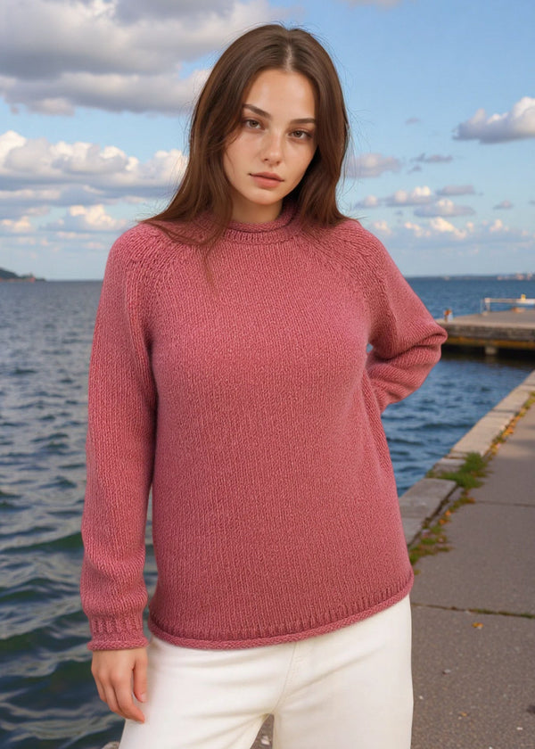 Ladies Roll Neck Fisherman Sweater | Pink