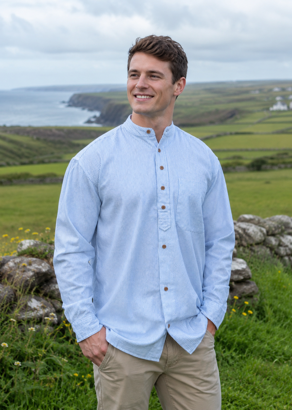 Irish Grandfather Shirt | Blue Cross Hatching