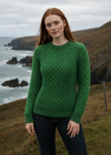 Ladies Slim-Fit Aran Sweater in Green | 100% Merino Wool