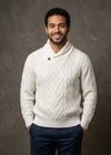 Men's Aran Shawl Neck Sweater | Natural Merino Wool