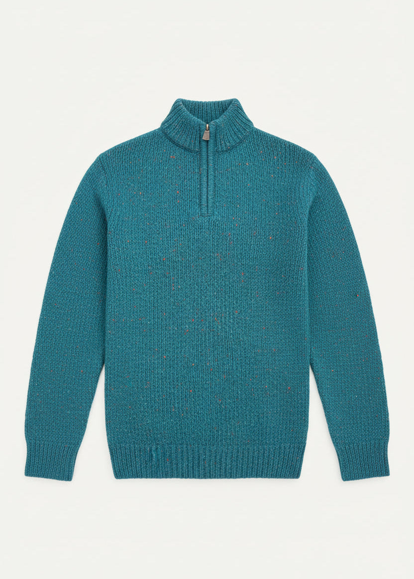 Men's Donegal Wool Half-Zip Jumper | Turquoise