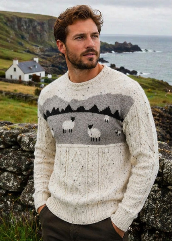 Pure Wool Sheep Aran Sweater | Oatmeal