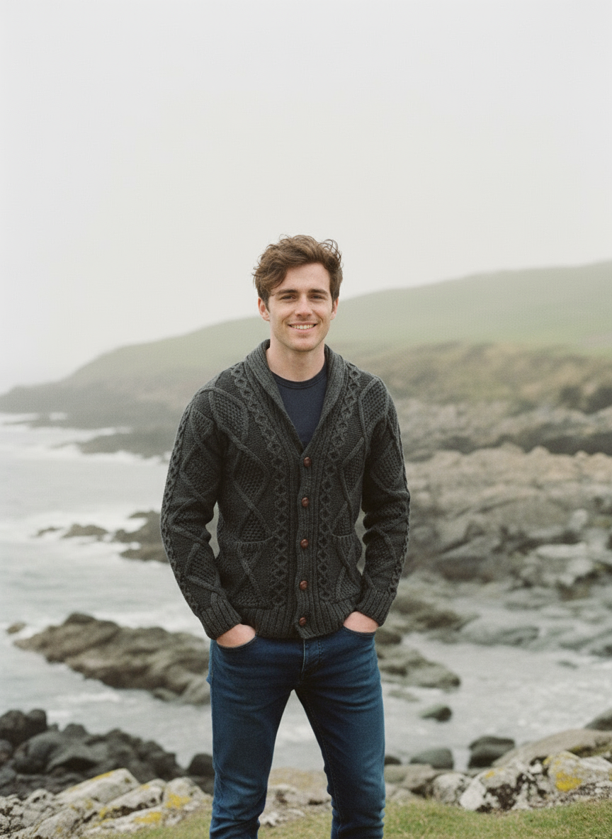 Men's Shawl Button Cardigan | Charcoal