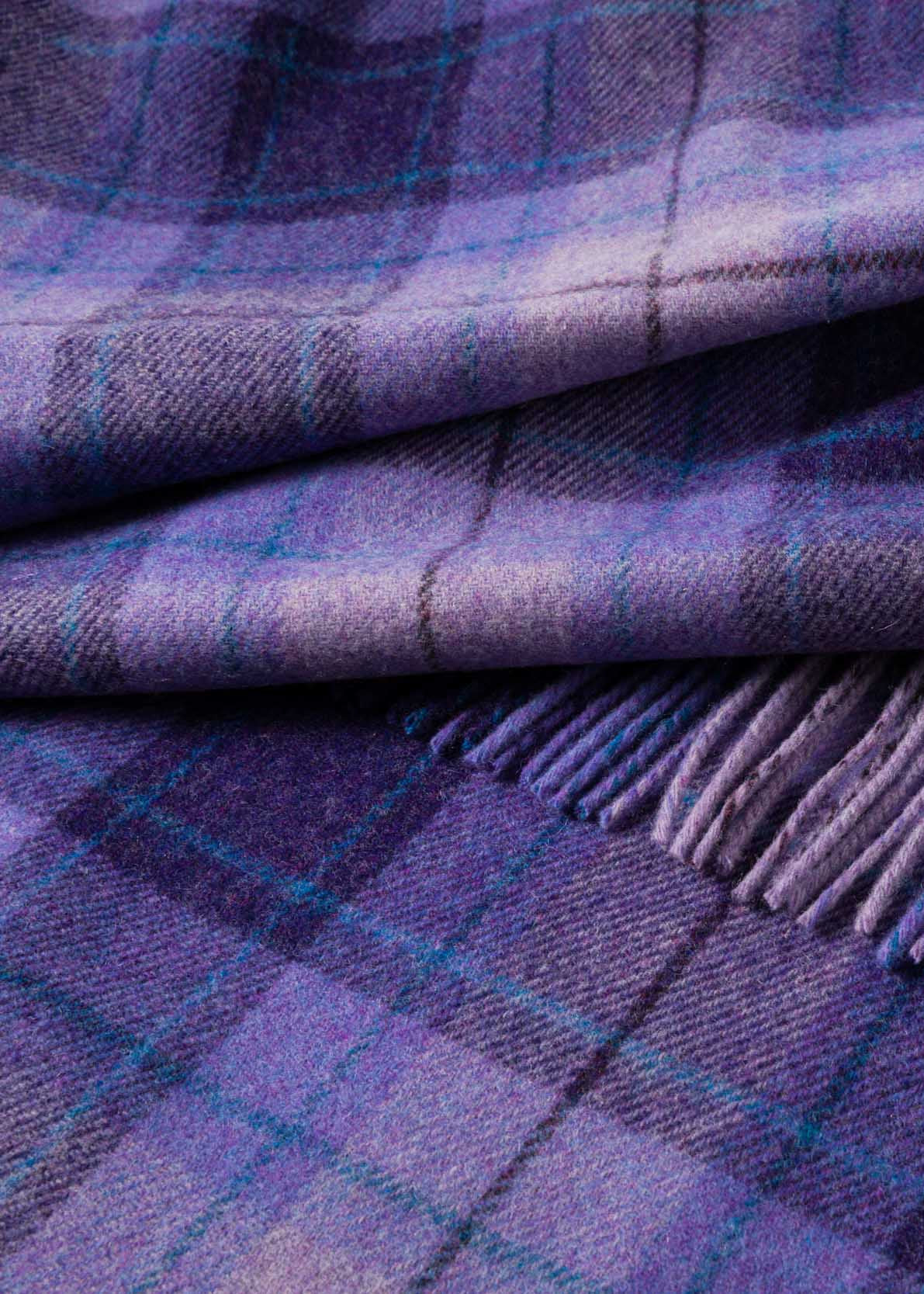 John Hanly Lambswool Throw | Purple Violet Blue Check