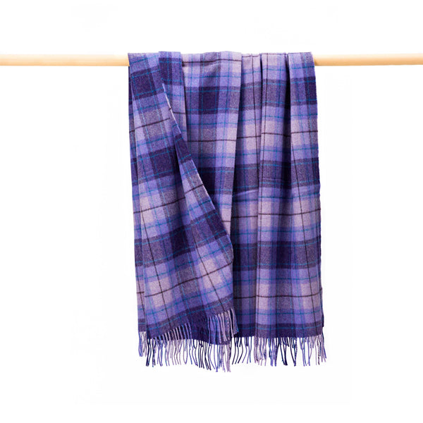 John Hanly Lambswool Throw | Purple Violet Blue Check