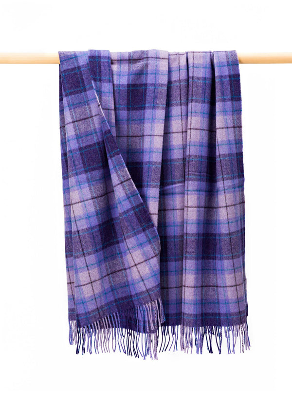 John Hanly Lambswool Throw | Purple Violet Blue Check