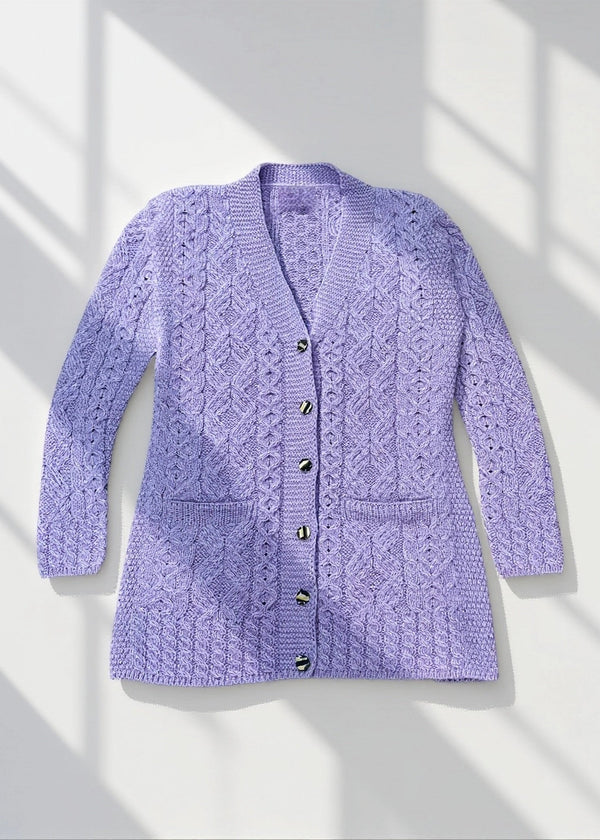 Glebe Aran Long Line Cardigan | Lavender