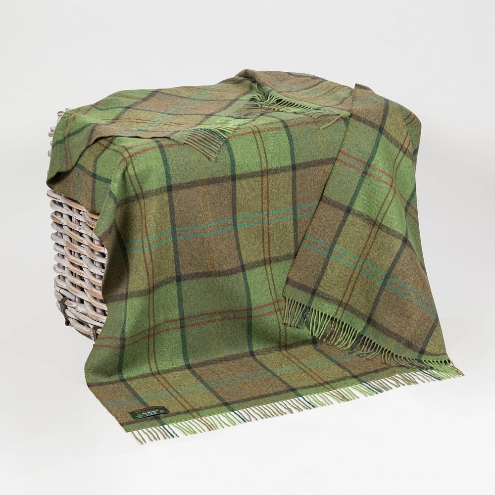 John Hanly Green Check Lambswool Throw Blanket