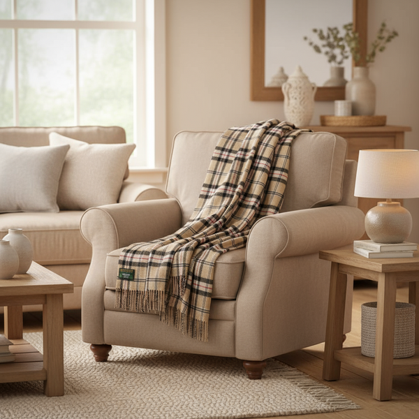 John Hanly Camel of Merrick Tartan Blanket