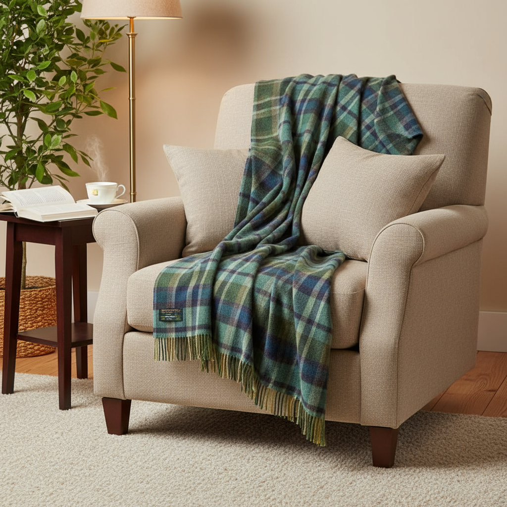 John Hanly Green Lambswool Blanket