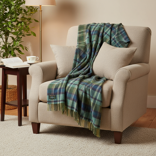 John Hanly Green Lambswool Blanket