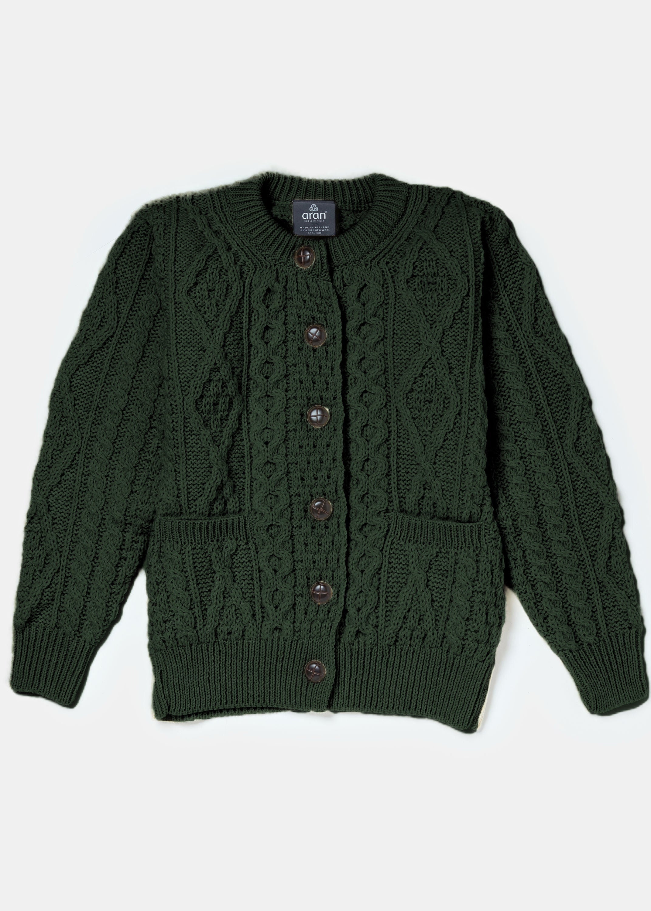 Inagh Ladies Aran Cardigan | Army Green