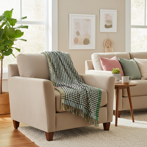 Lambswool Throw Cream Green Blue Small Block