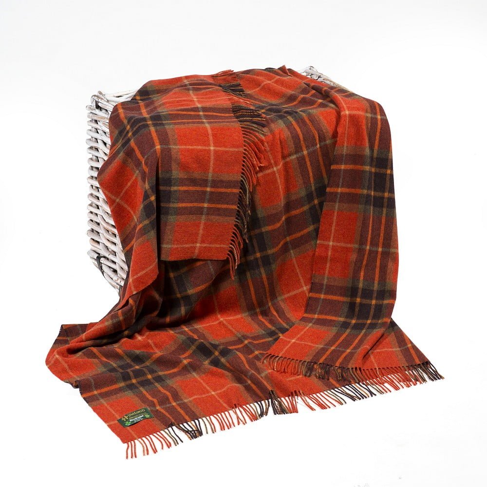 Lambswool Throw Orange Tartan Mix