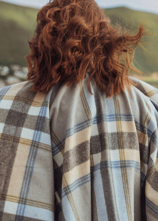 John Hanly Sky Beige Gaurd Check Throw