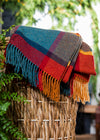 John Hanly Lambswool Throw Orange Green Yellow and Wine Check