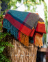 John Hanly Lambswool Throw Orange Green Yellow and Wine Check