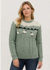 Unisex Pure Wool Sheep Aran Sweater | Sage Green
