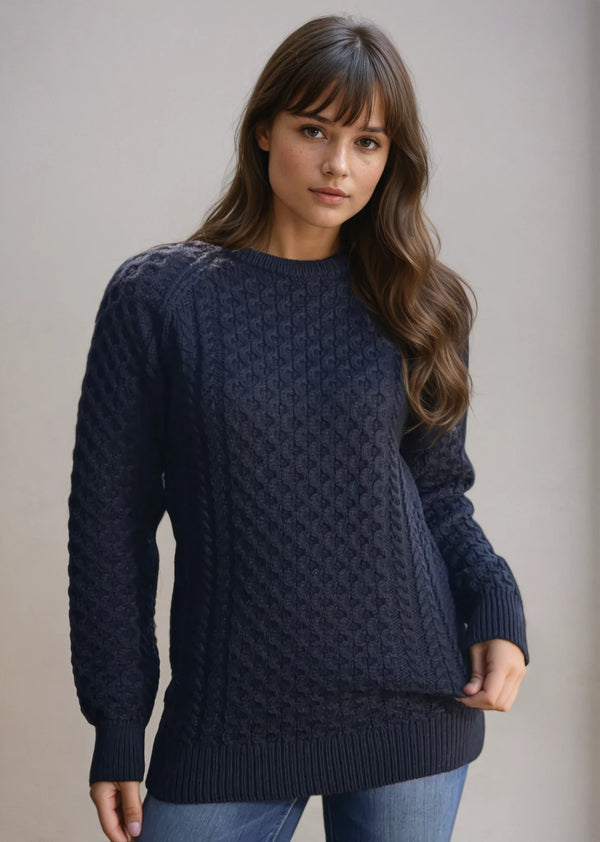 Ladies Slim-Fit Aran Sweater | Navy