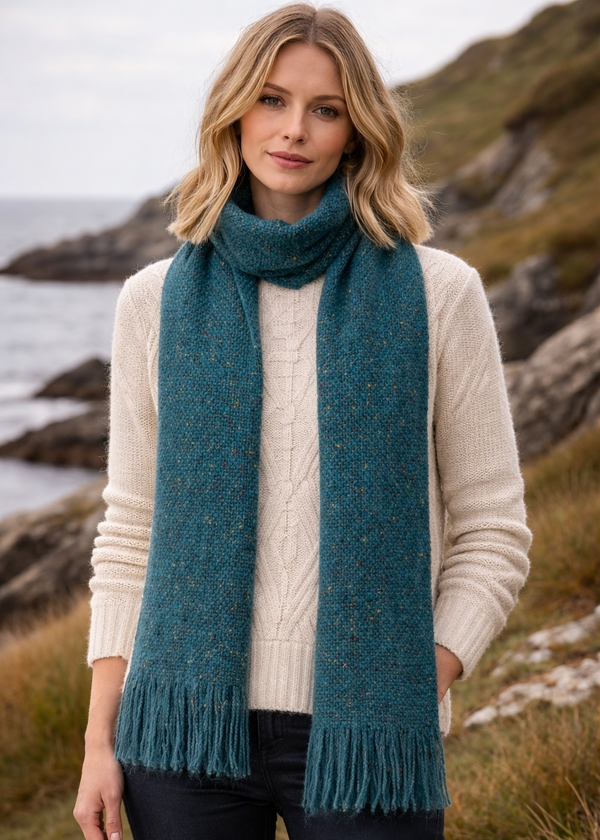 Mucros Islander Scarf | Authentic Irish Aran Knitwear | Green