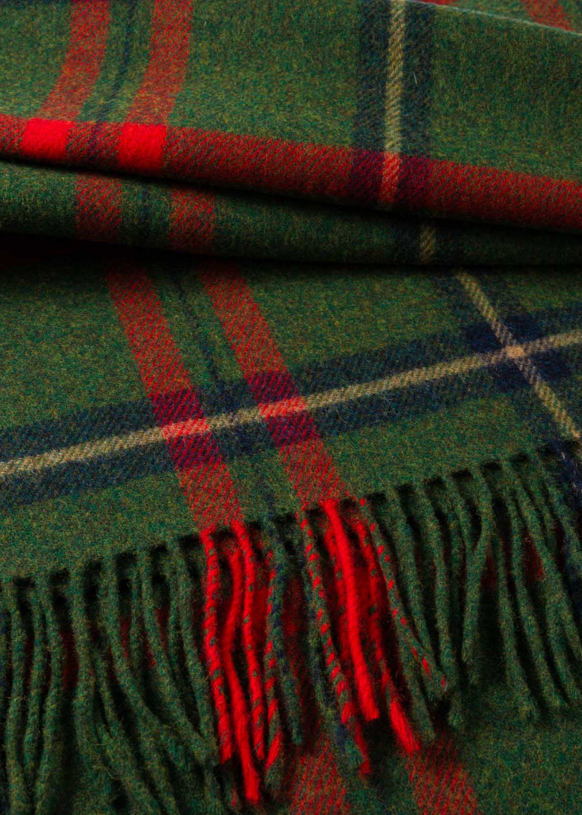 John Hanly Lambswool Throw | Green Red Navy Blue Check