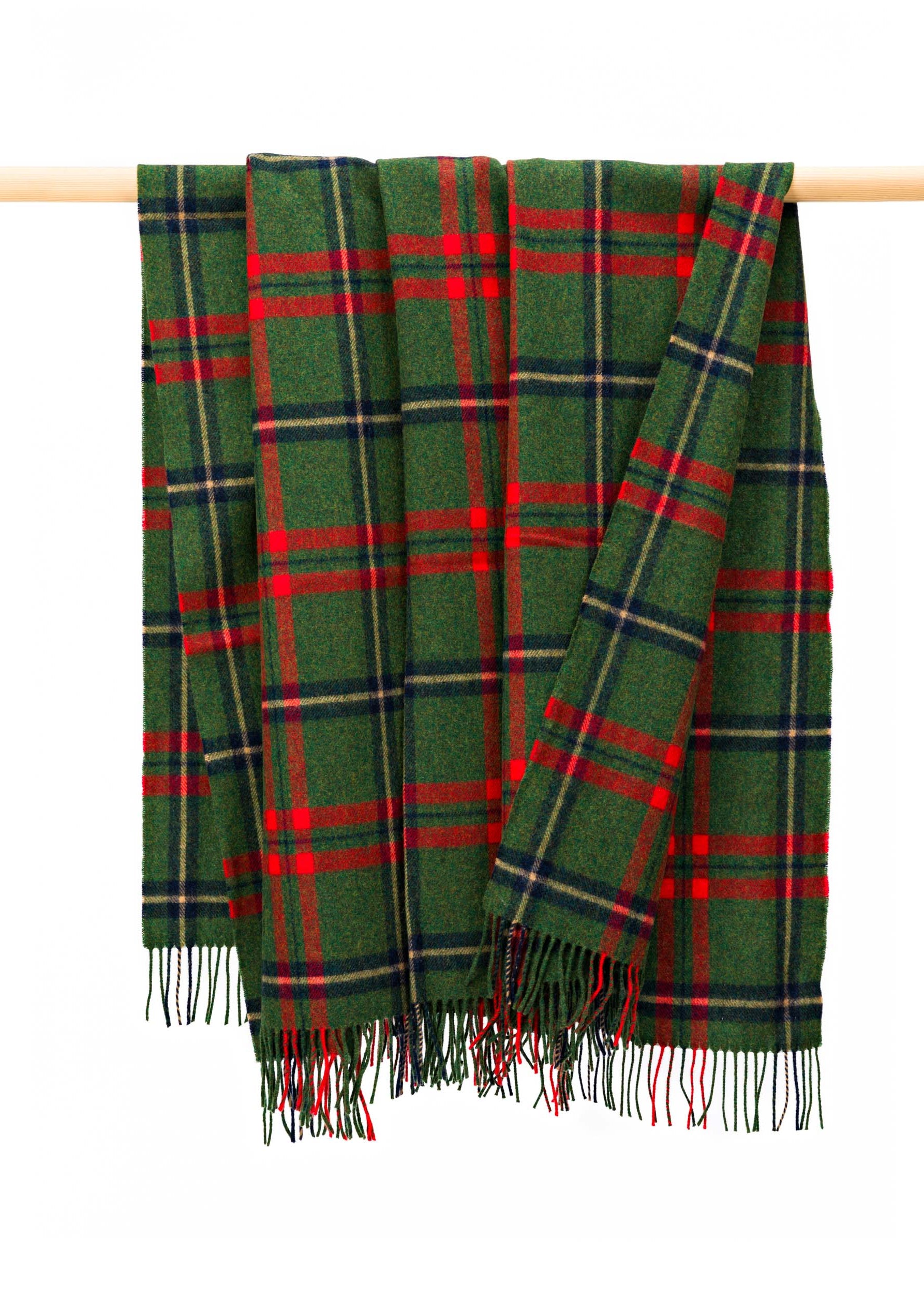 John Hanly Lambswool Throw | Green Red Navy Blue Check