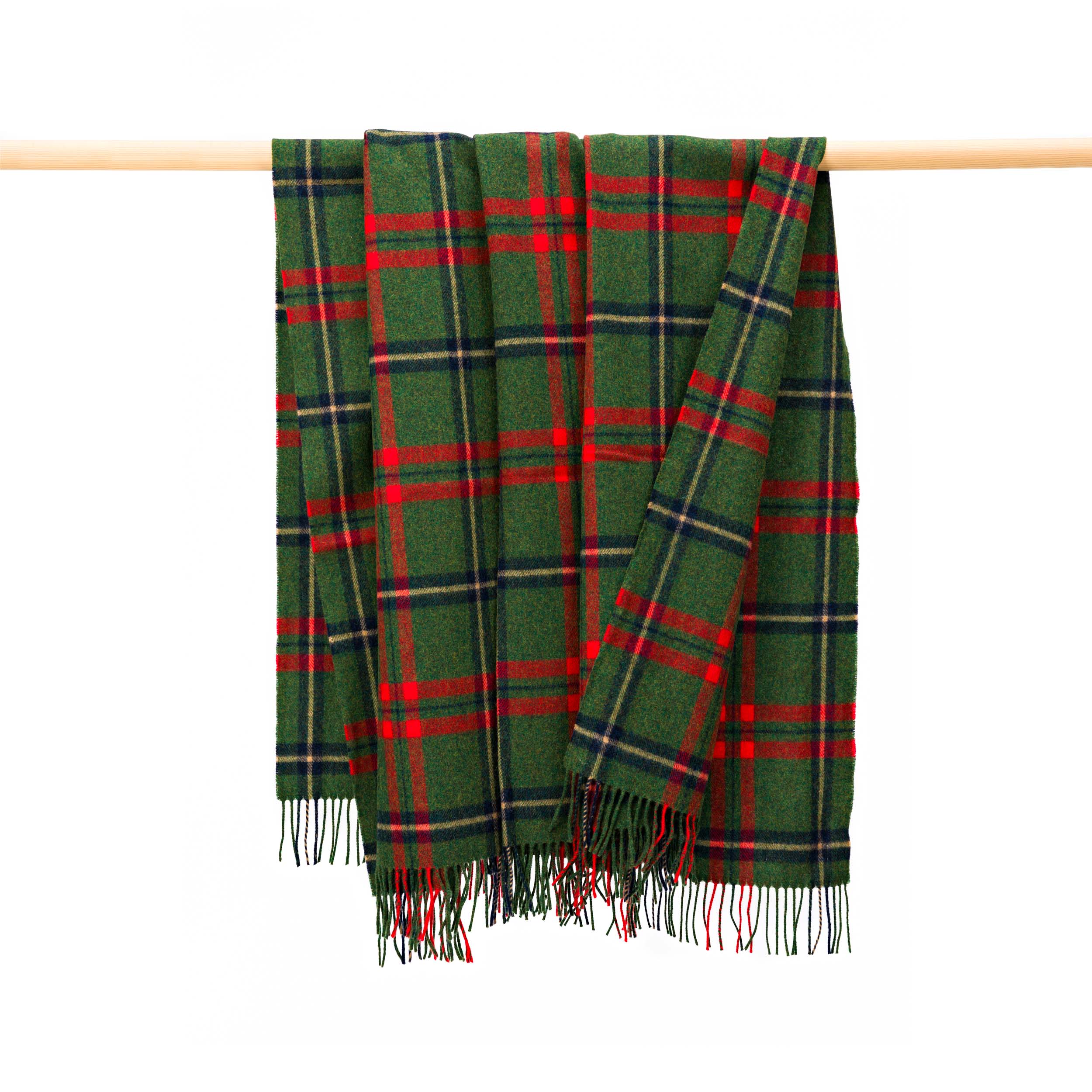John Hanly Lambswool Throw | Green Red Navy Blue Check