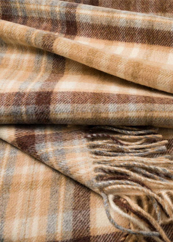 John Hanly Lambswool Throw | Brown Check