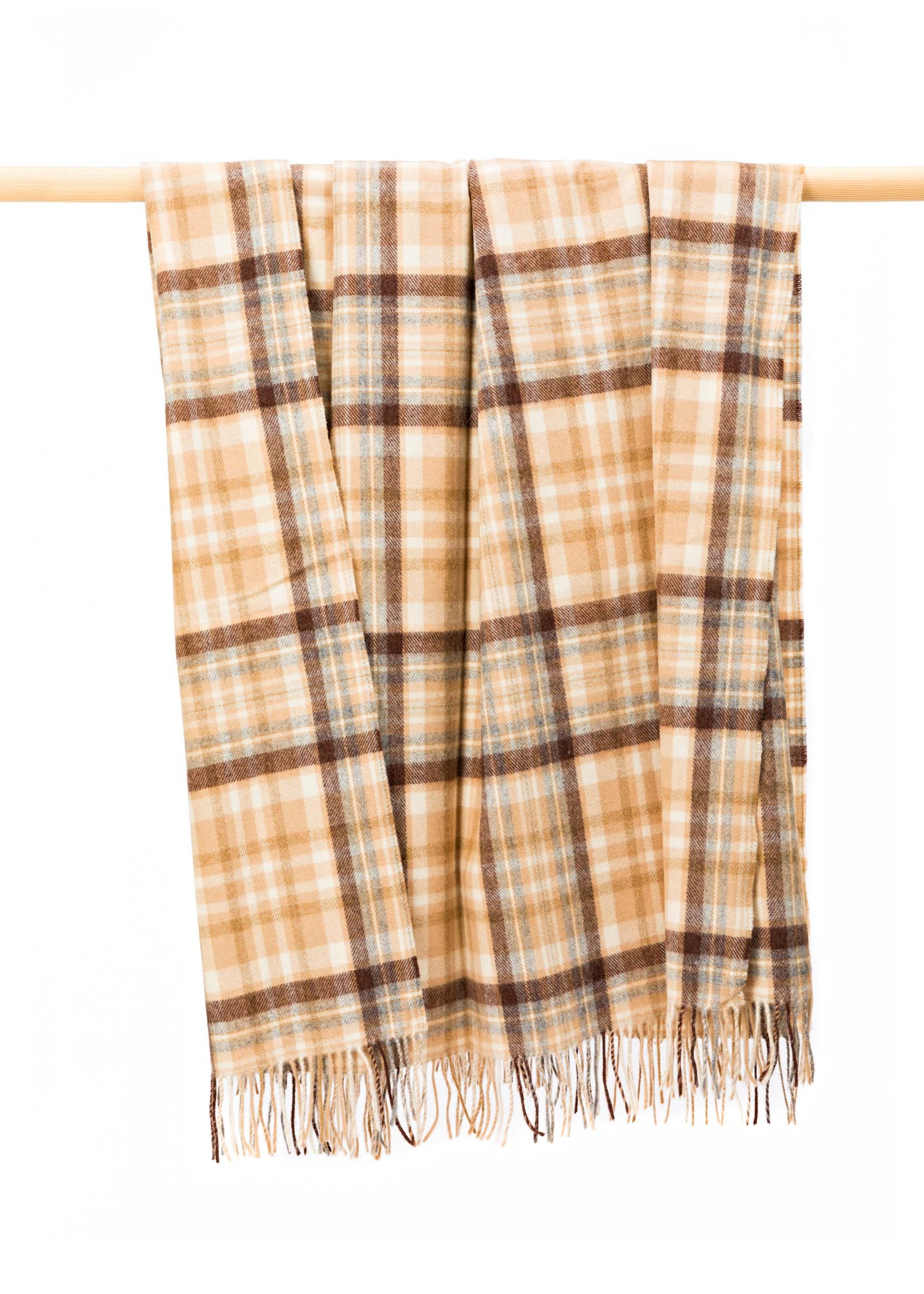 John Hanly Lambswool Throw | Brown Check