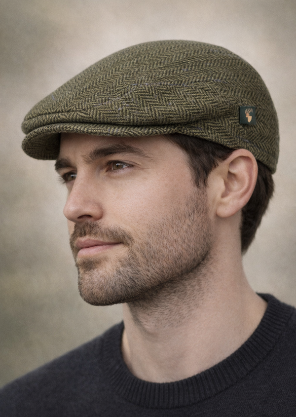 Mucros Trinity Cap | Premium Handwoven Wool Flat Cap | Green