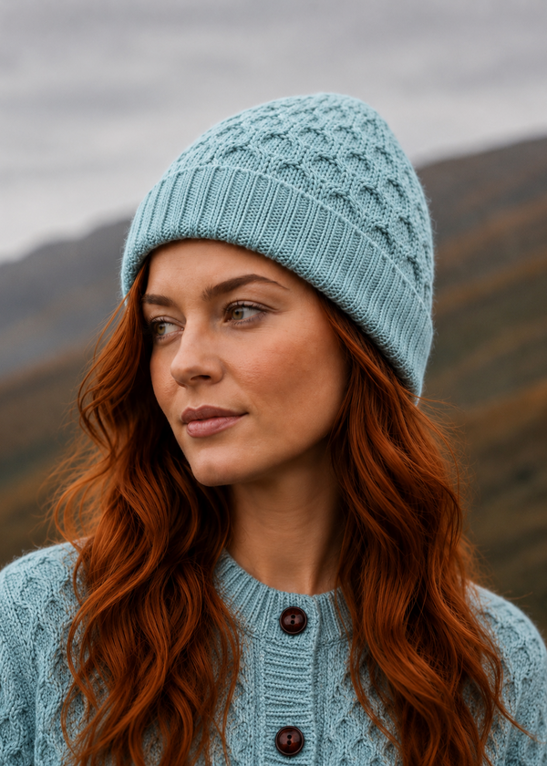 Aran Merino Wool Hat - Aqua