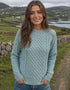 Women's Slim-Fit Aran Cable Knit Sweater - 100% Merino Wool | Aqua
