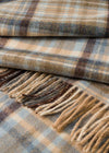 John Hanly Lambswool Throw | Blue Cream Brown Denim Check