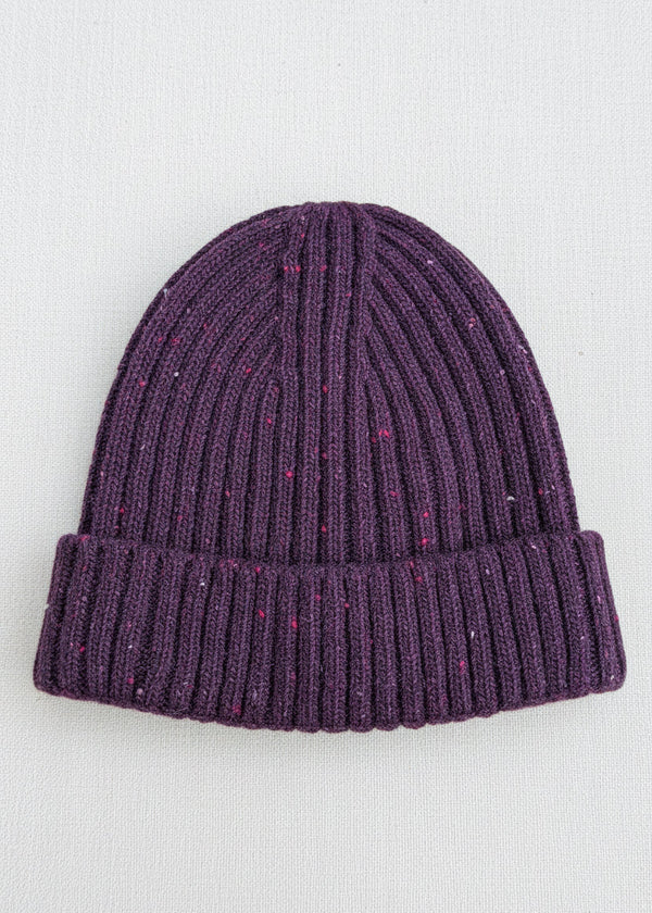 Aran Donegal Fleck Wool Hat - Plum Purple