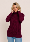 Merino Wool Polo Neck Aran Sweater | Raspberry Marl 