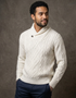 Aran-Pullover für Herren mit Schalkragen | Naturmerinowolle