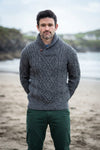 Aran Merino Wool Shawl Neck Sweater | Slate