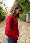 Ladies Slim-Fit Aran Sweater | Red