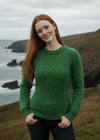 Ladies Slim-Fit Aran Sweater in Green | 100% Merino Wool