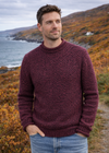 Men's Roll Neck Merino Wool Fisherman Sweater | Bordeaux