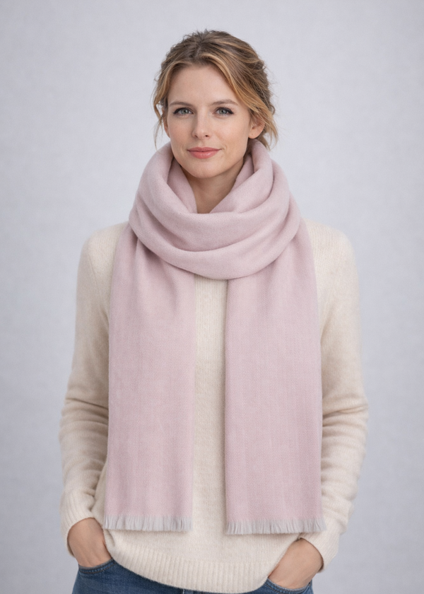 Foxford Lambswool Scarf | Silver Pink Herringbone